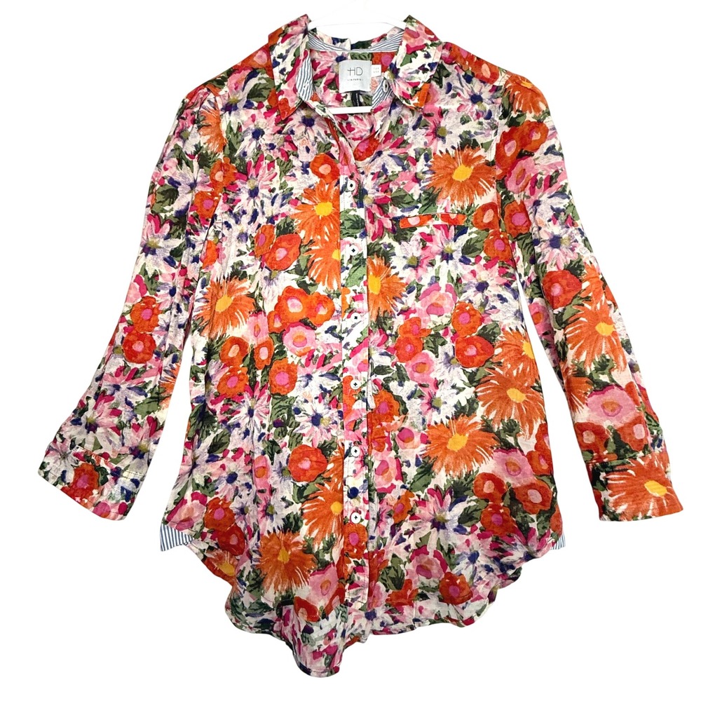 HD in Paris Anthropologie Hanalei Button Down Top Size 6 Floral Cotton